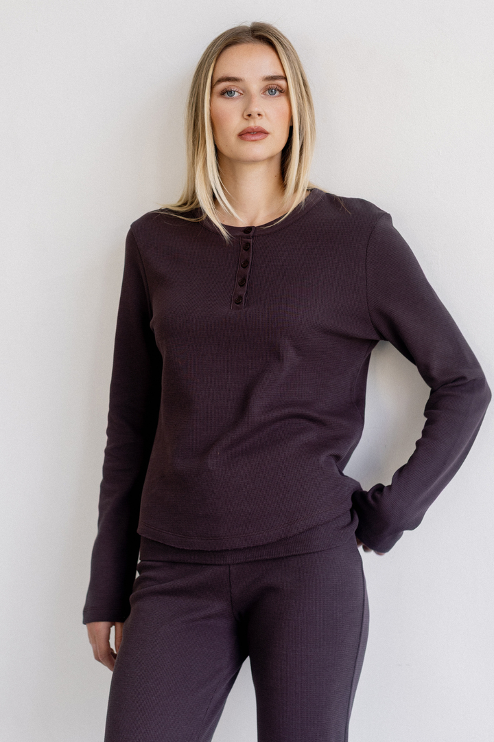Brunette The Label Waffle Henley Top
