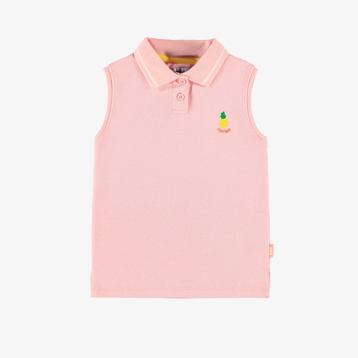 Pink sleeveless polo-neck t-shirt in piqué