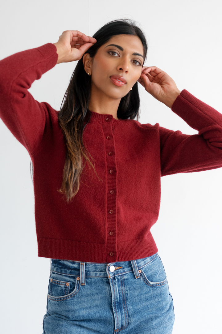 Little Sister Cardigan In Burgundy