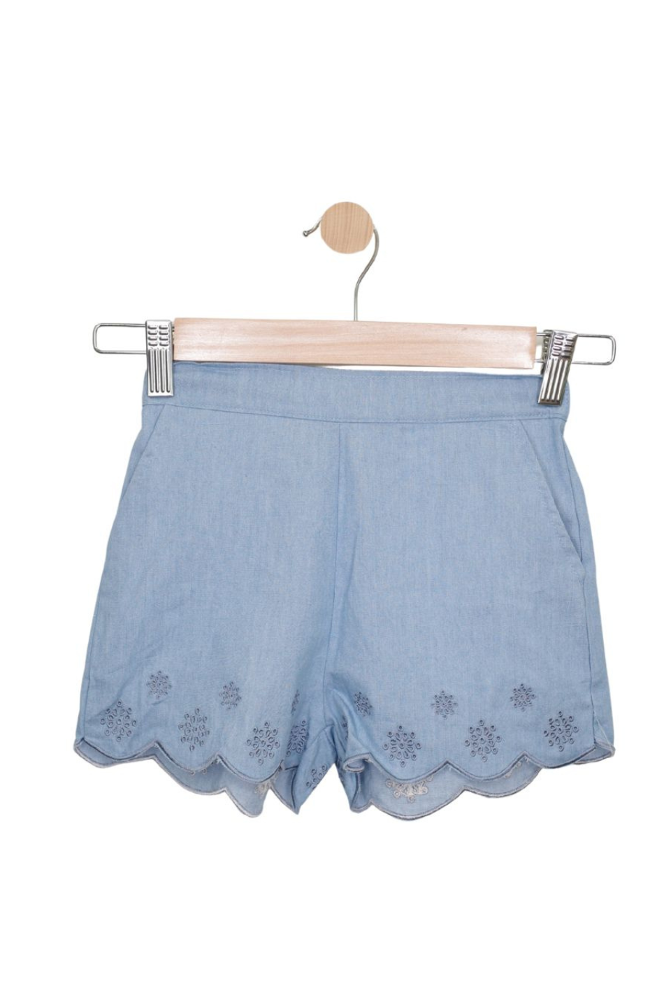 Girls’ Chambray Scalloped Shorts - Hot Peppers Clothing