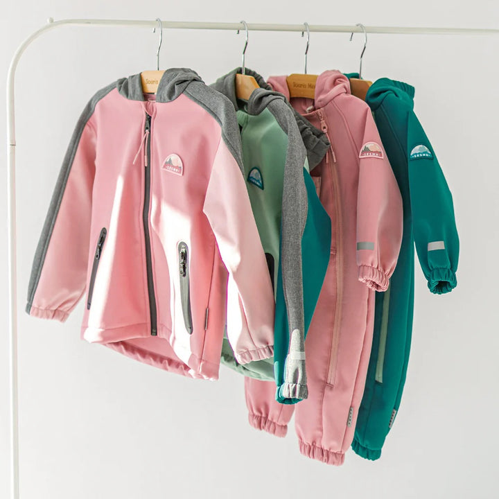 Pink and gray soft shell coat