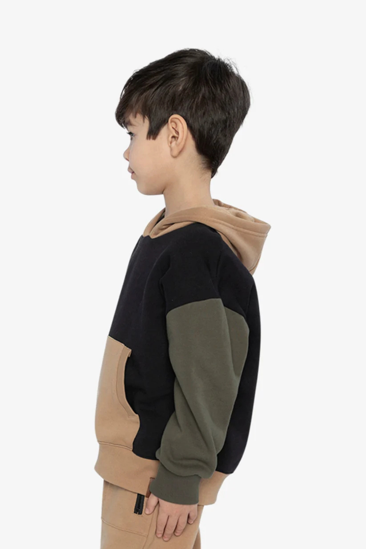 Deux Par Deux Hooded Colorblock Fleece Cardigan