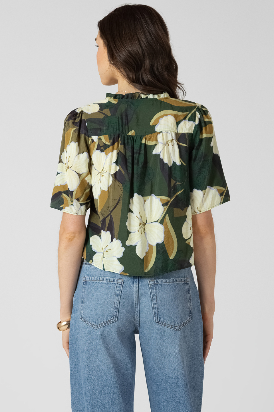 Dex Jae Button Front Ruffle Trim Blouse - Hot Peppers Clothing