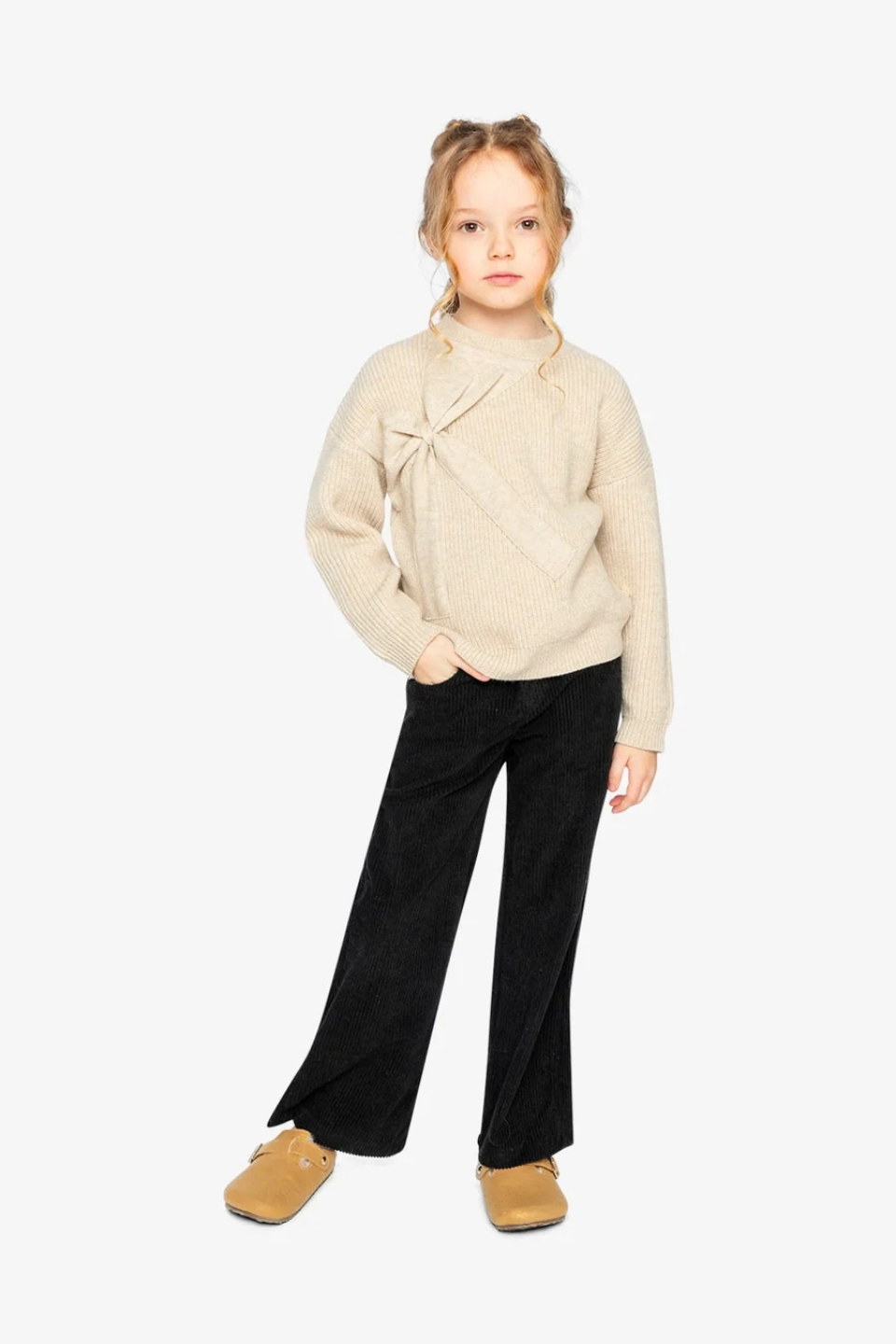 Deux Par Deux Sweater With Bow Beige