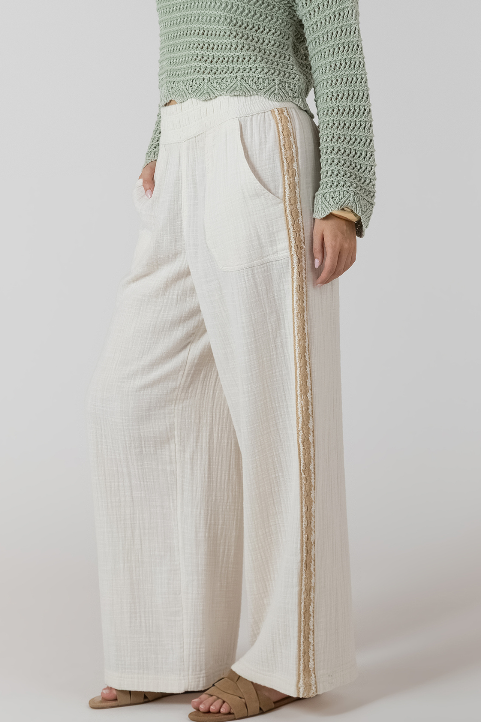 Dex Fallon Crochet Trim Wide Leg Pant - Hot Peppers Clothing