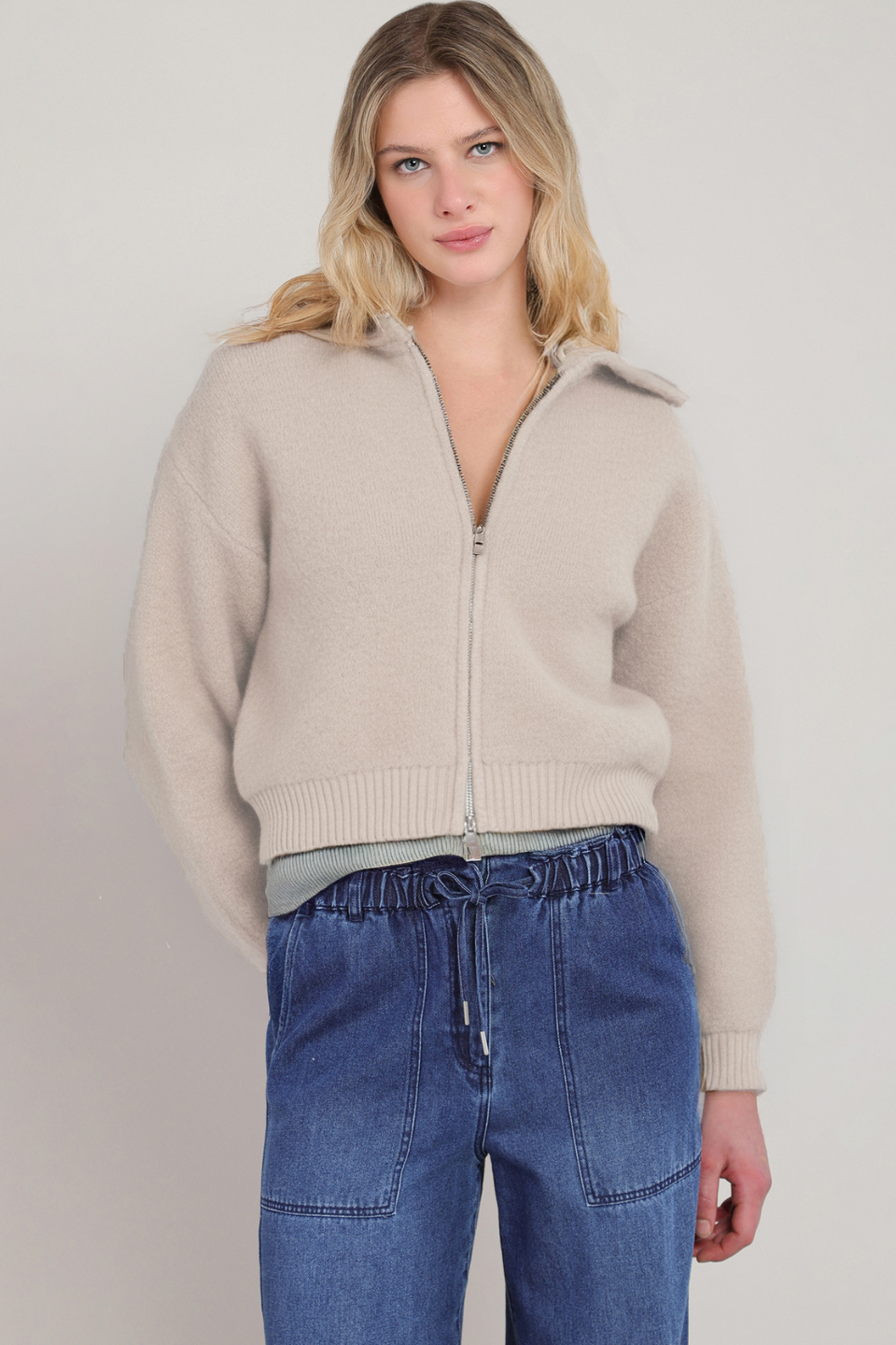 Dex Hazel Wide-Collar Zip Cardigan