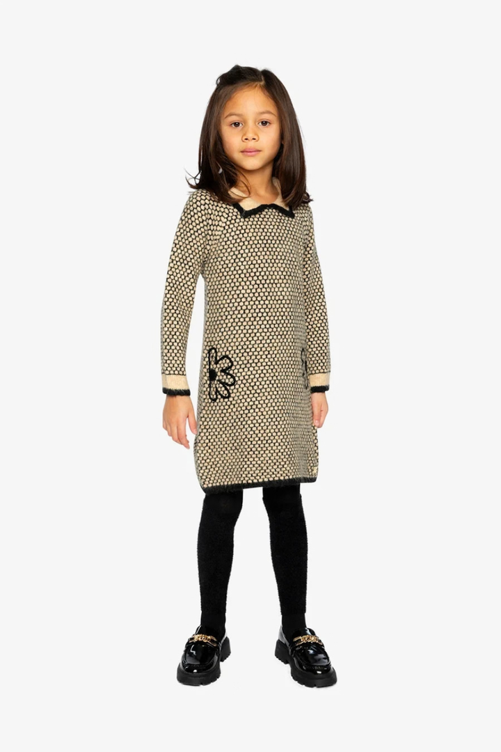 Deux Par Deux Knit Dress With Collar Beige And Black