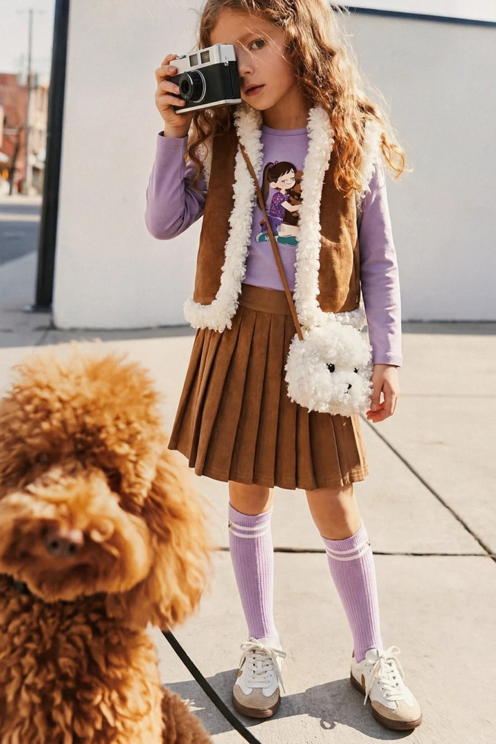 Deux Par Deux Pleated Skirt Brown