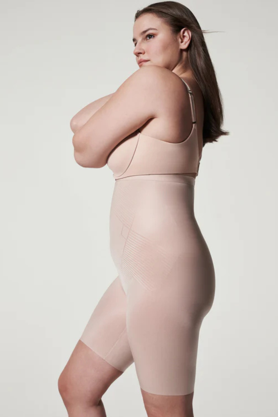 High-Waisted Mid-Thigh Short in Champagne Beige