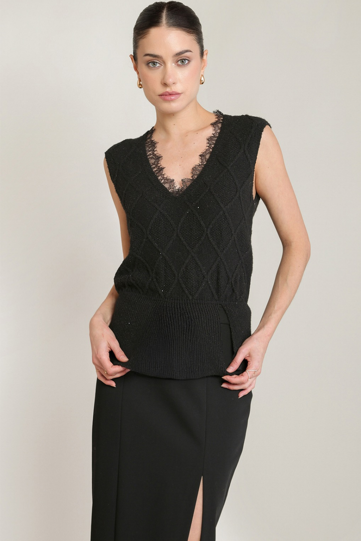 Black Tape Aveline Lace-Trim Sweater