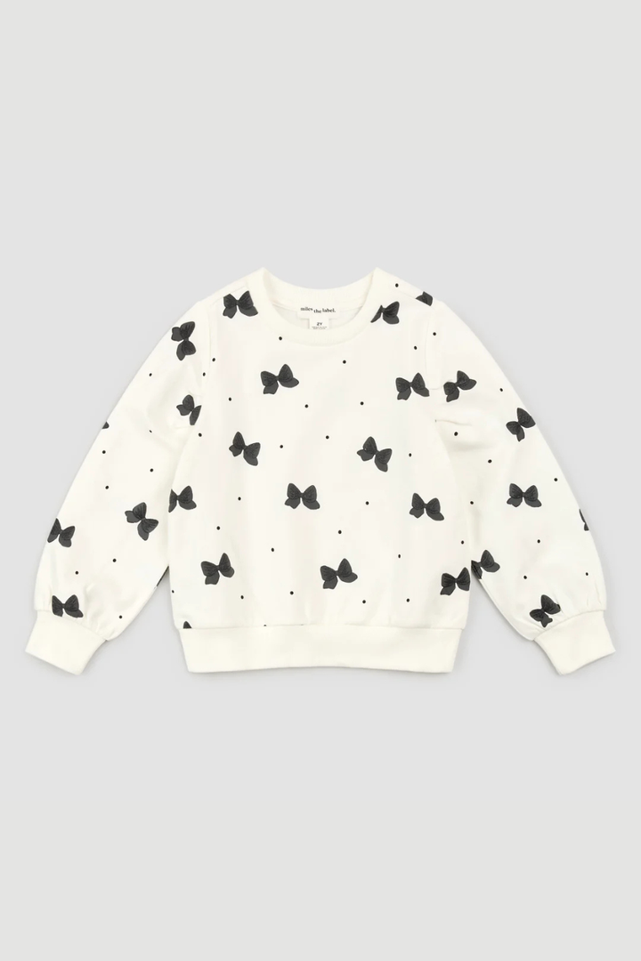Glitter Bow Print on Off-White Sweatshirt