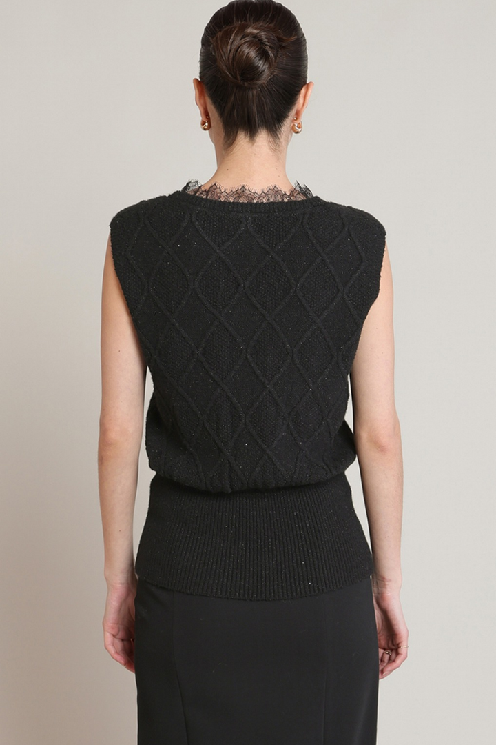 Black Tape Aveline Lace-Trim Sweater