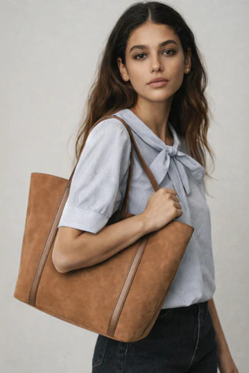 Pale brown suede-effect handbag - Hot Peppers Clothing