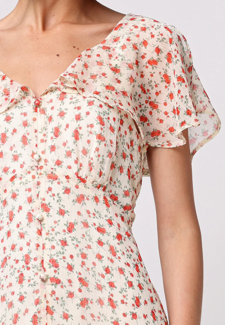 Flutter Sleeve Button Dress