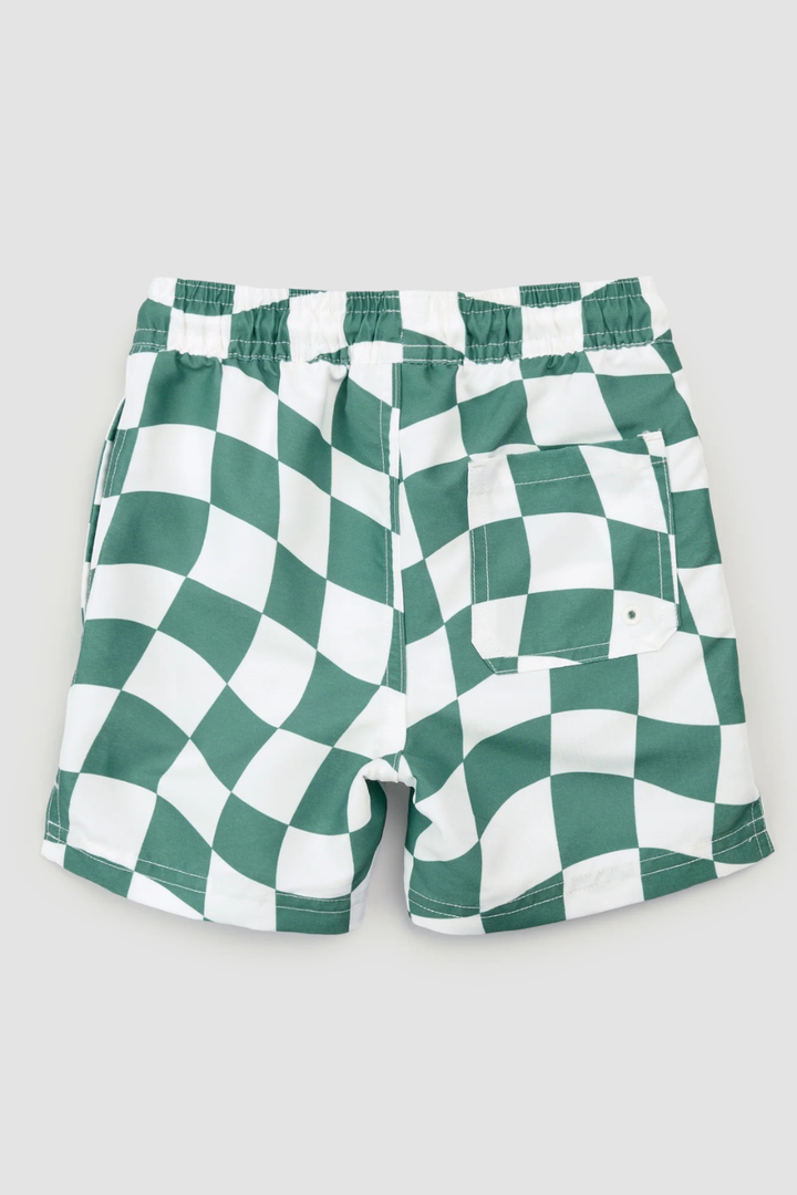 Turquoise Checkerboard Swim Trunks - Hot Peppers Clothing