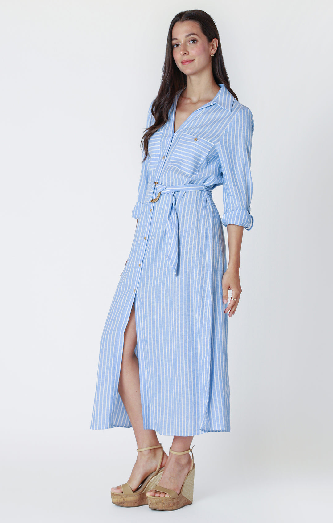 Long Sleeve Belted Midi Shirtdress