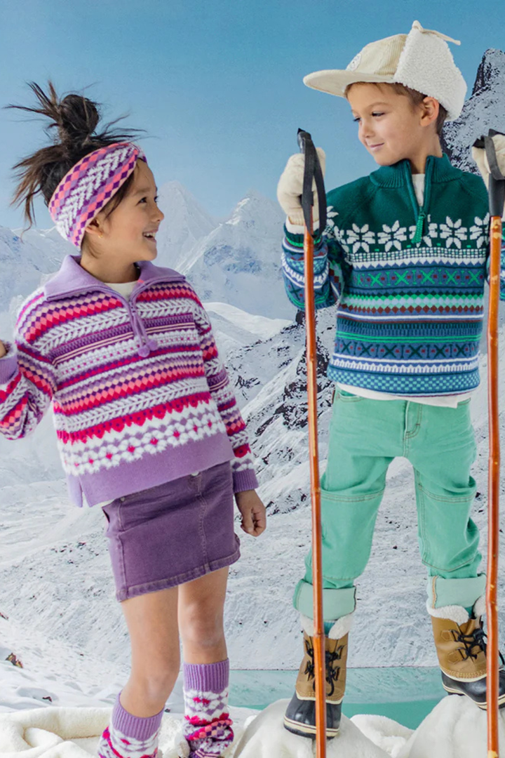 Purple knit sweater with patterns