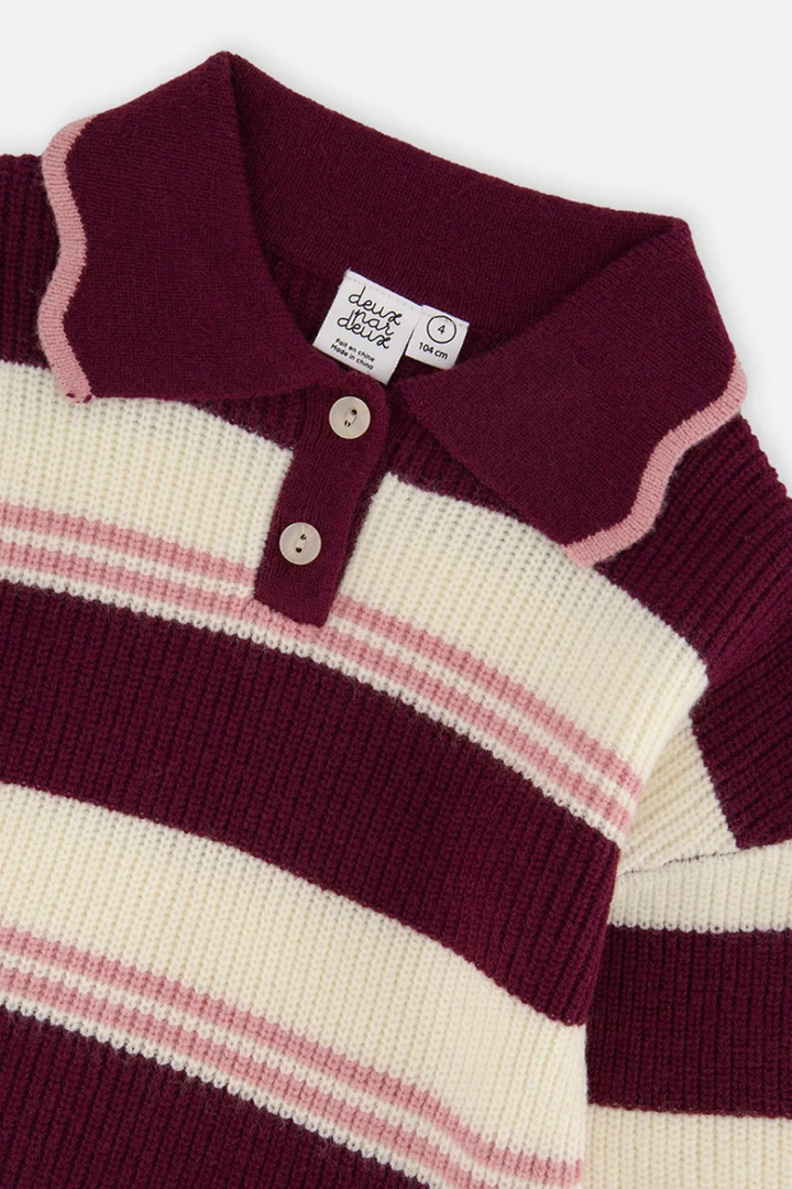 Deux Par Deux Scalloped Collar Sweater Red And White Stripes