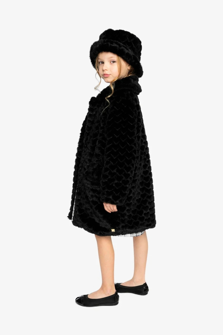 Deux Par Deux Faux Fur Long Coat Black