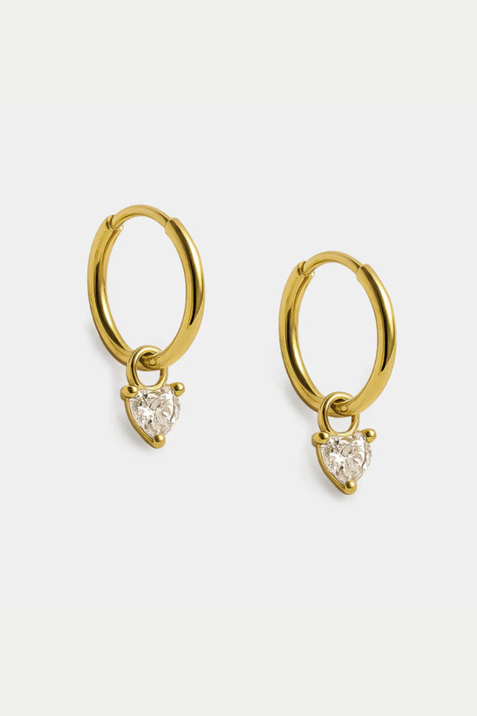 Mini gold huggies earrings in stainless steel &amp; cubic zirconia in heart