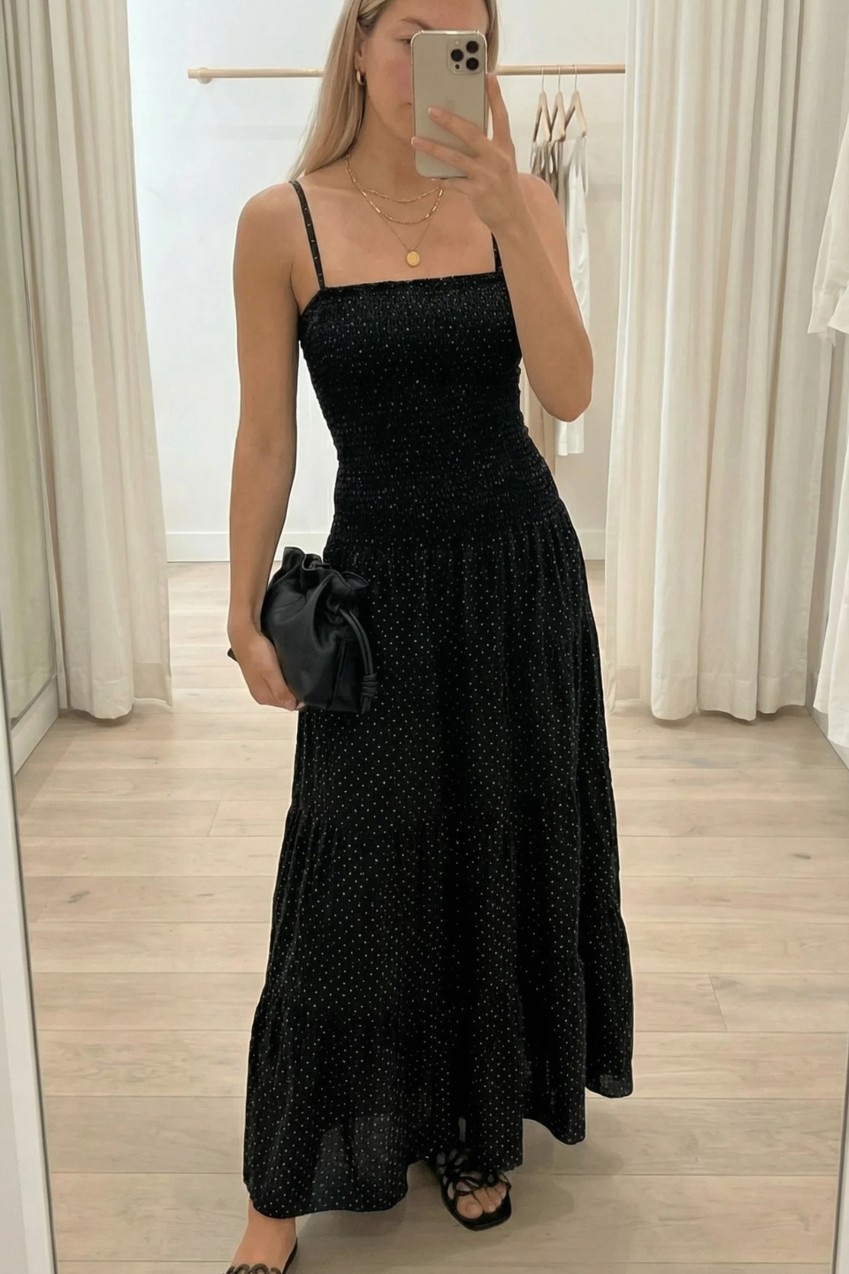 PRIV Loralee Full Length Tiered Maxi Dress In Polkadots PRIV