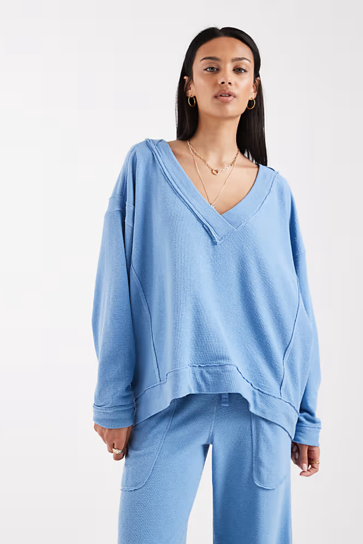 Free People Staycation V neck Pullover Sweat Top FREE PEOPLE