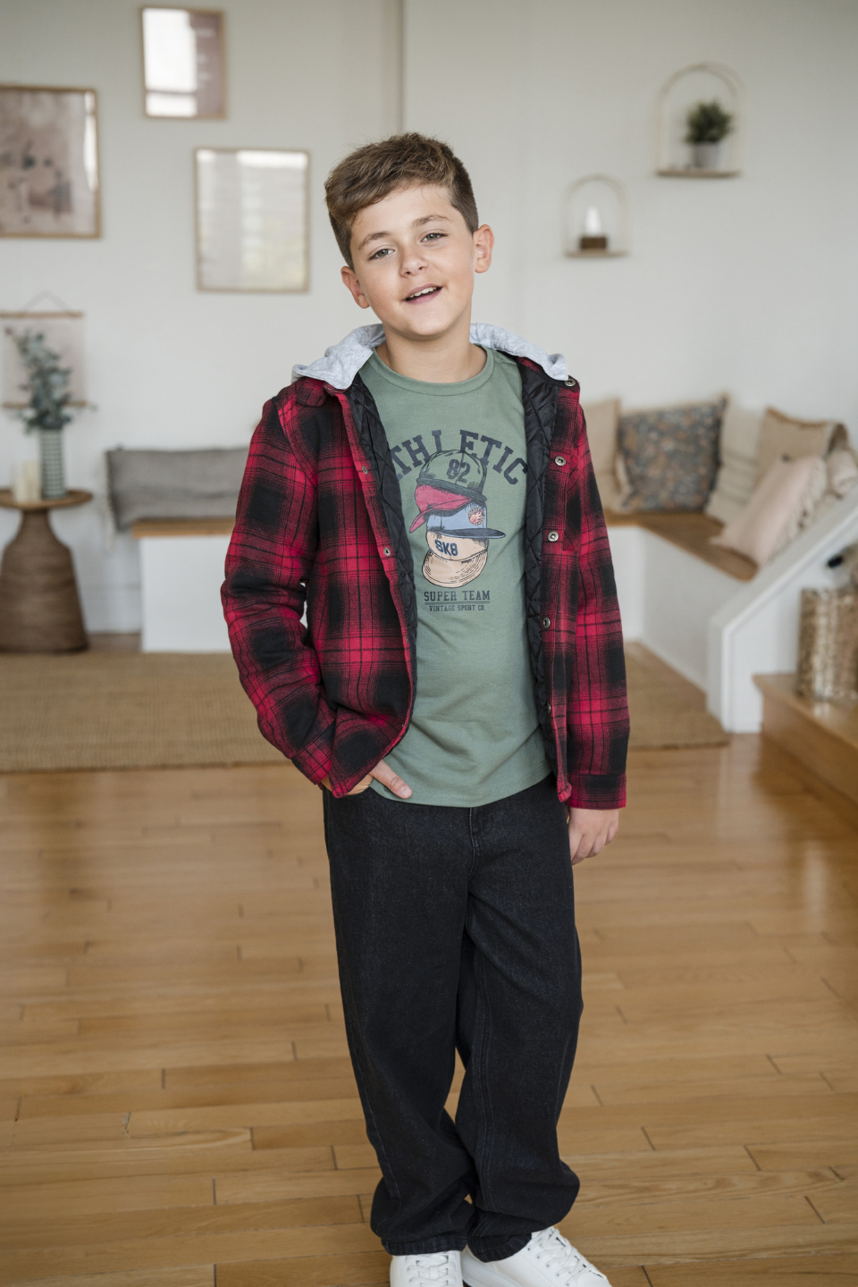 MID Kids Boys Hooded Check Plaid Shacket
