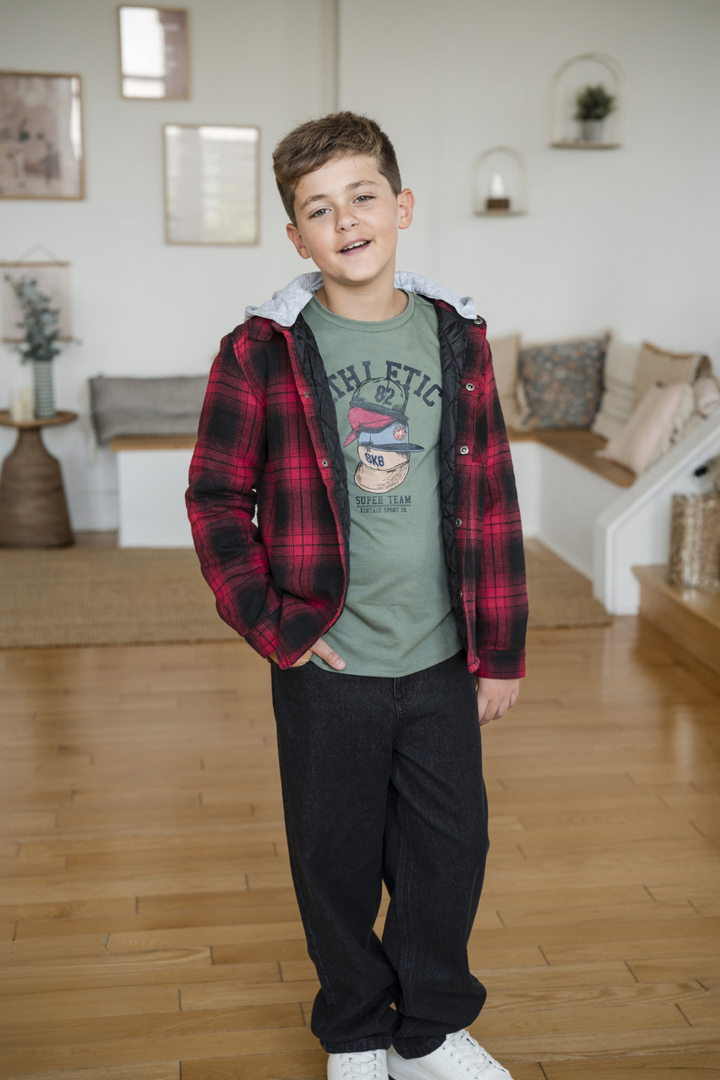 MID Kids Boys Hooded Check Plaid Shacket