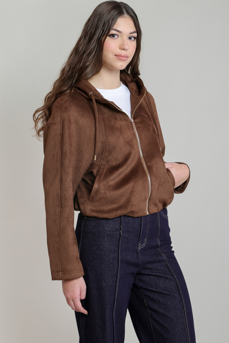 Dex Monroe Faux Suede Hooded Bomber