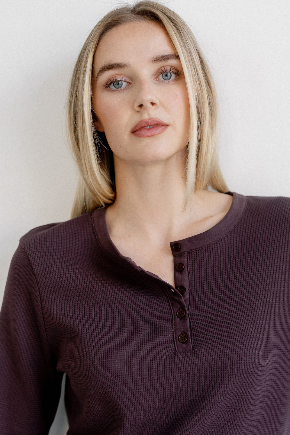 Brunette The Label Waffle Henley Top
