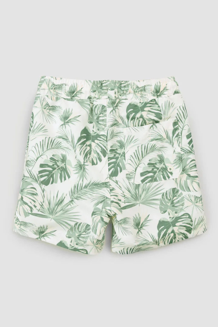 Jungle Leaves Print on Off-White Swim Trunks - Hot Peppers Clothing