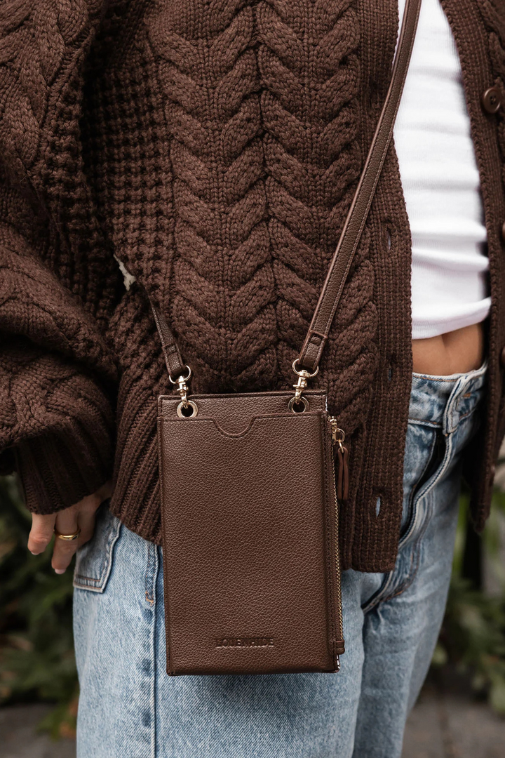 Suki RFID Phone Bag in Chocolate