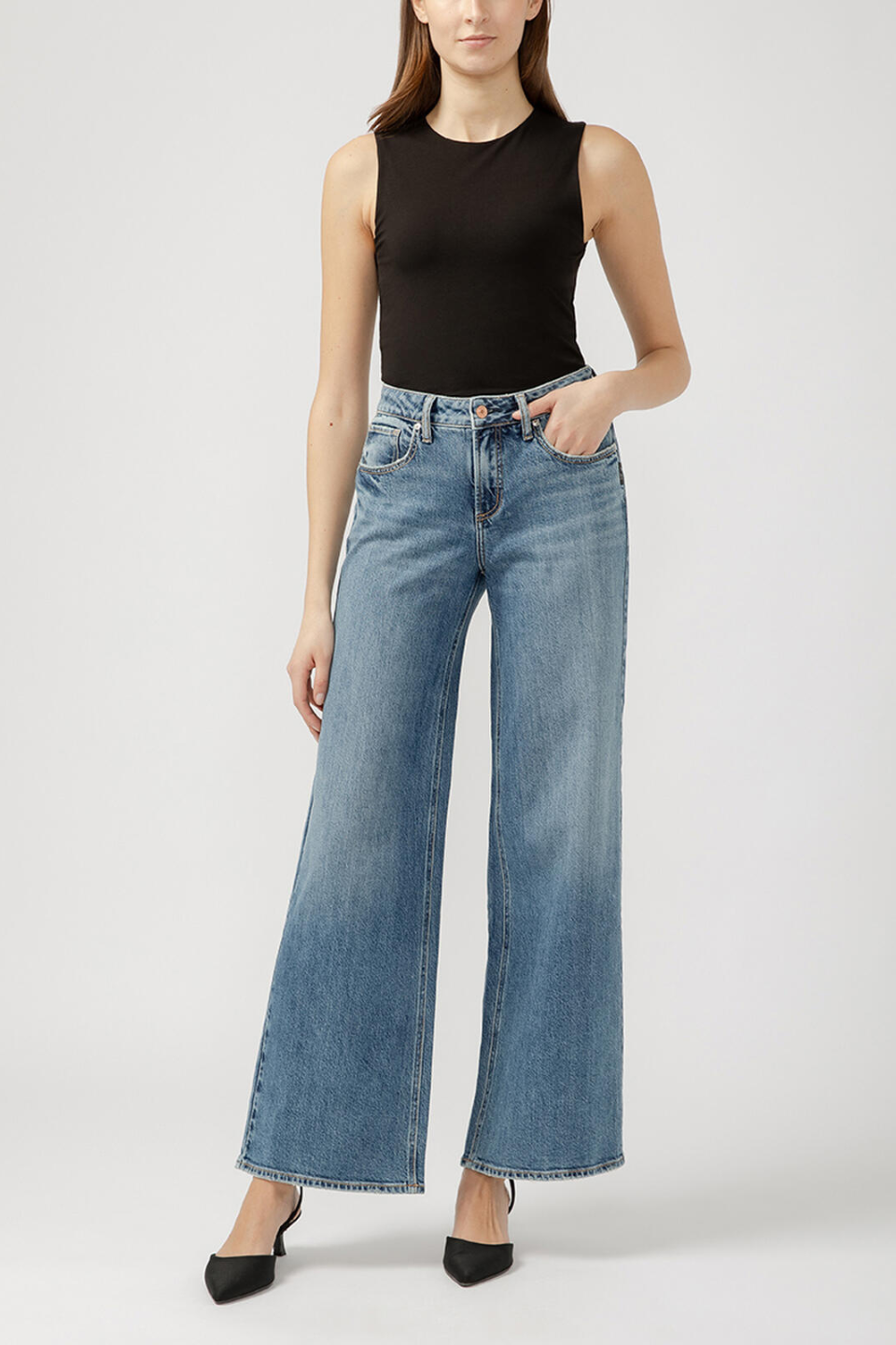 SILVER Suki Mid Rise Wide Leg Jeans - Hot Peppers Clothing