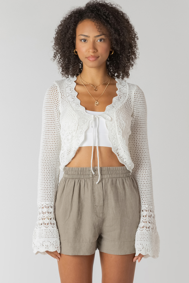 Laine Tie Front Crochet Cardigan - Hot Peppers Clothing