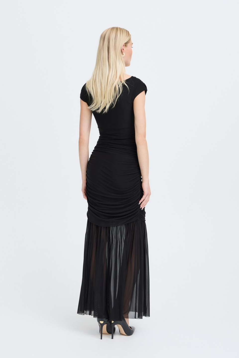 b.young Toa Ruched Mesh Maxi Dress