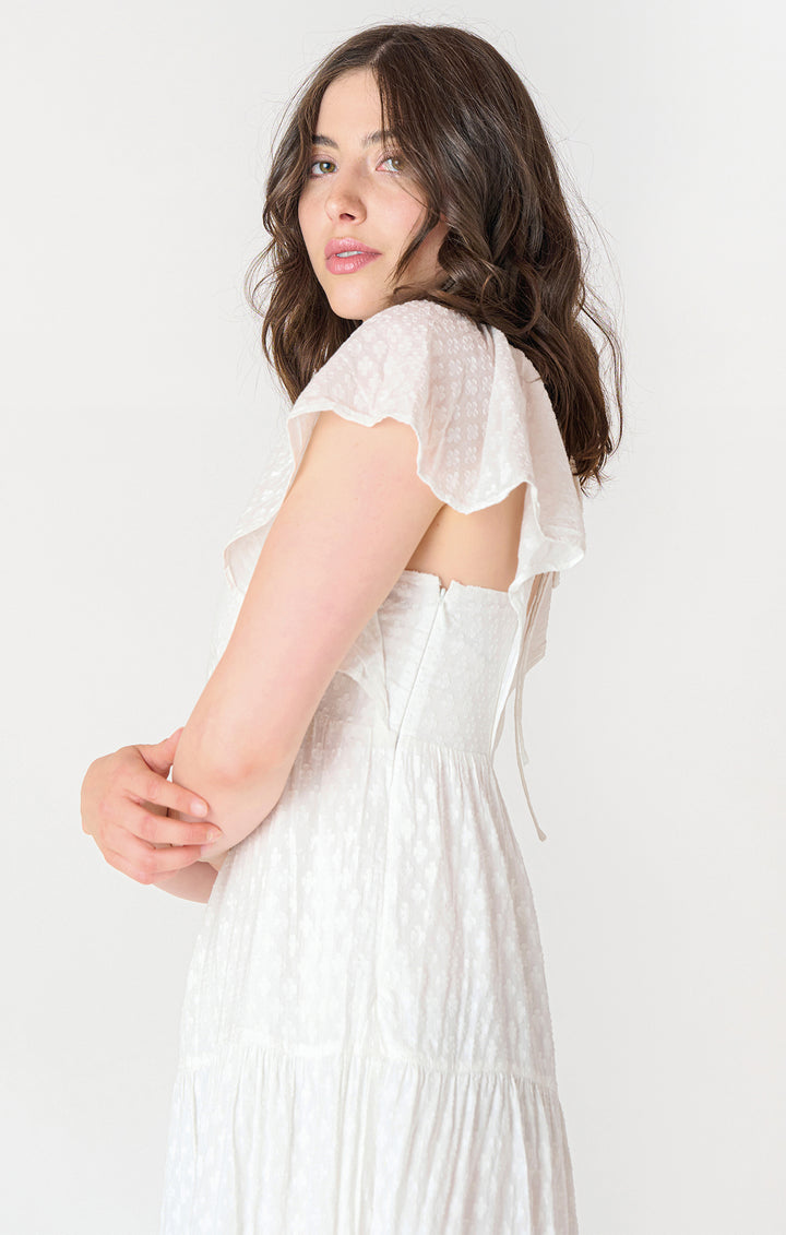 Tie-Back Flutter-Sleeve Midi Dress