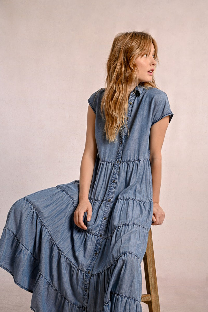 Long ruffled shirt dress