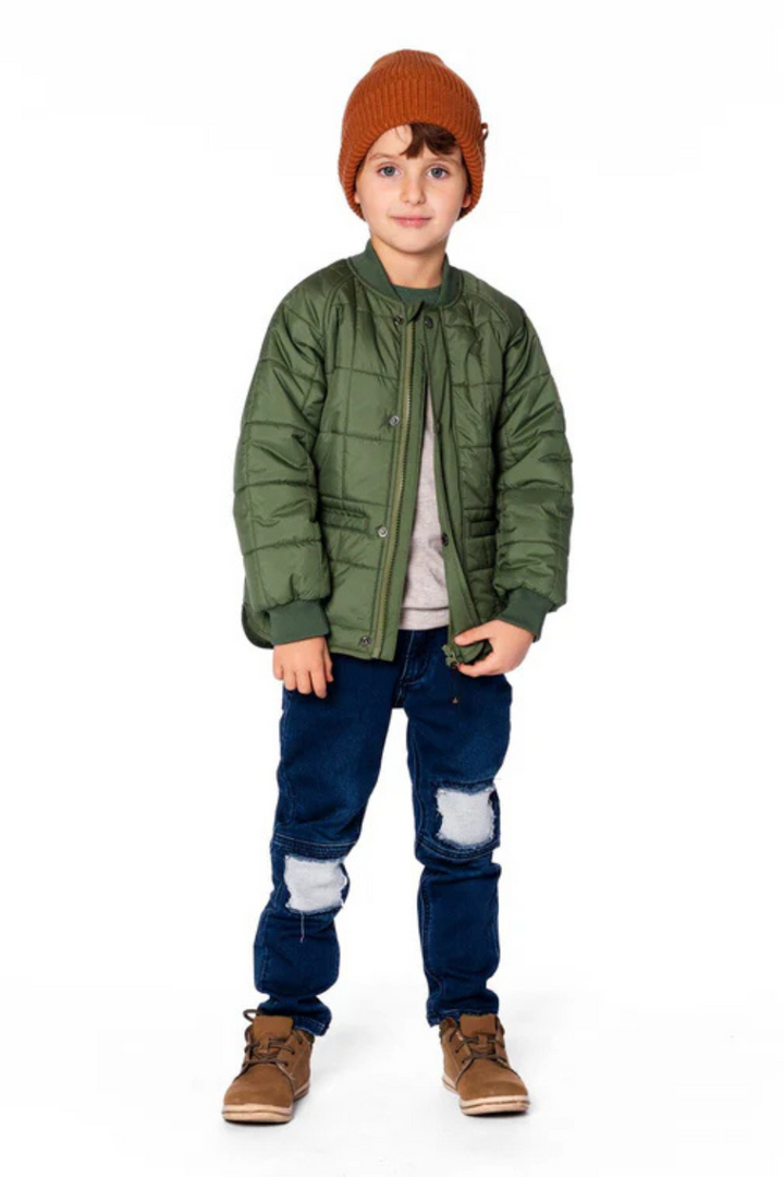Khaki mid-season quilted jacket