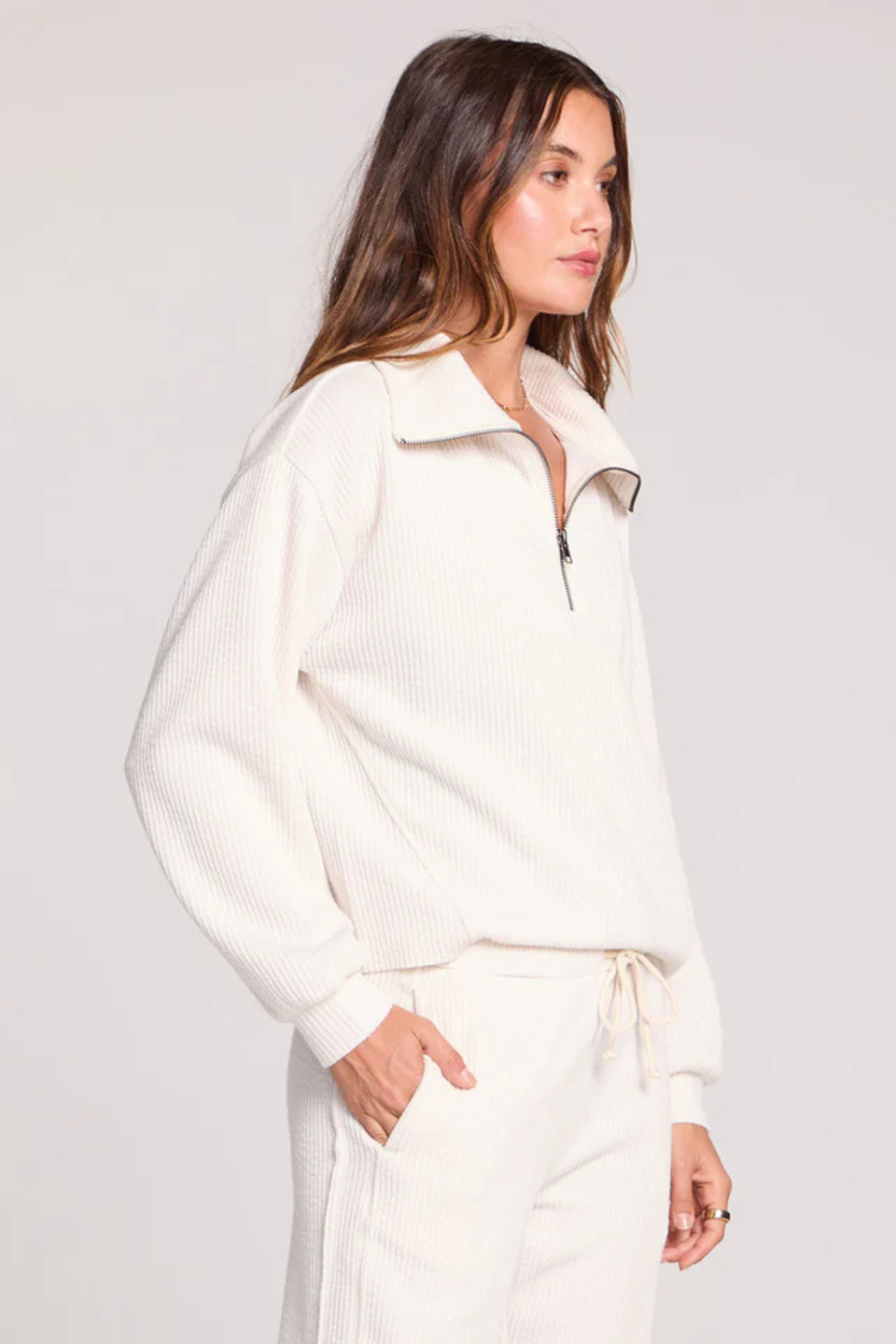SALTWATER LUXE Half Zip Ecru Seam Pullover - Hot Peppers Clothing