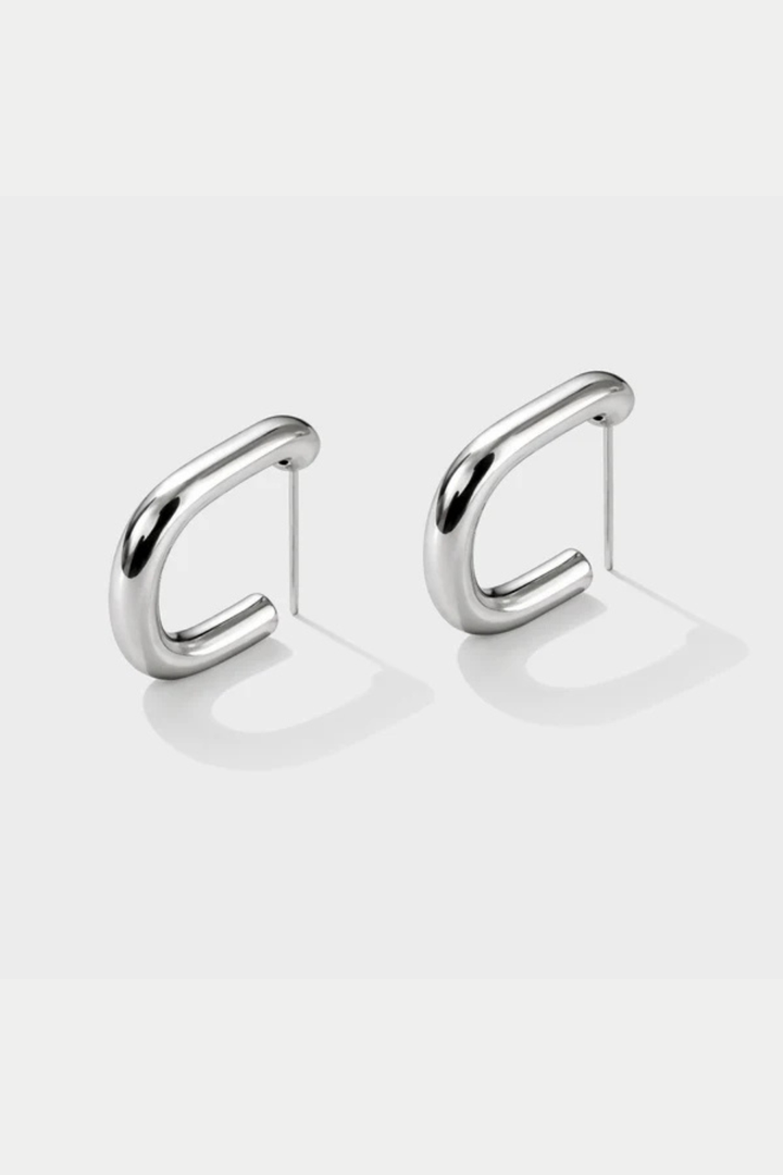 Silver rectangular stainless steel hoop earrings - Hot Peppers Clothing