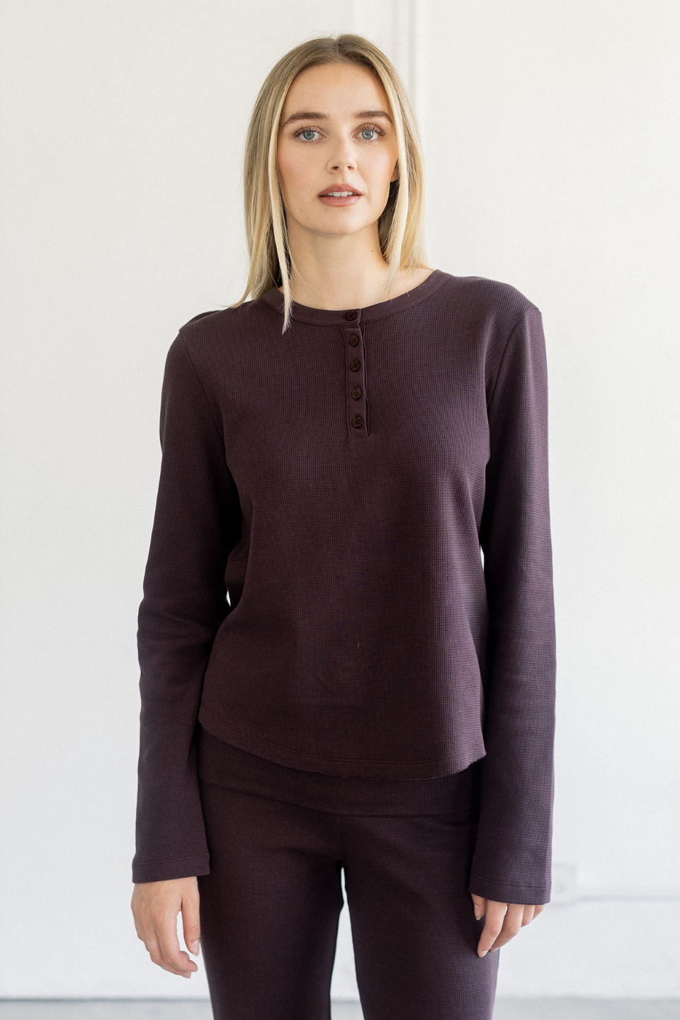 Brunette The Label Waffle Henley Top