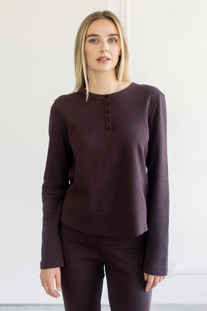 Brunette The Label Waffle Henley Top