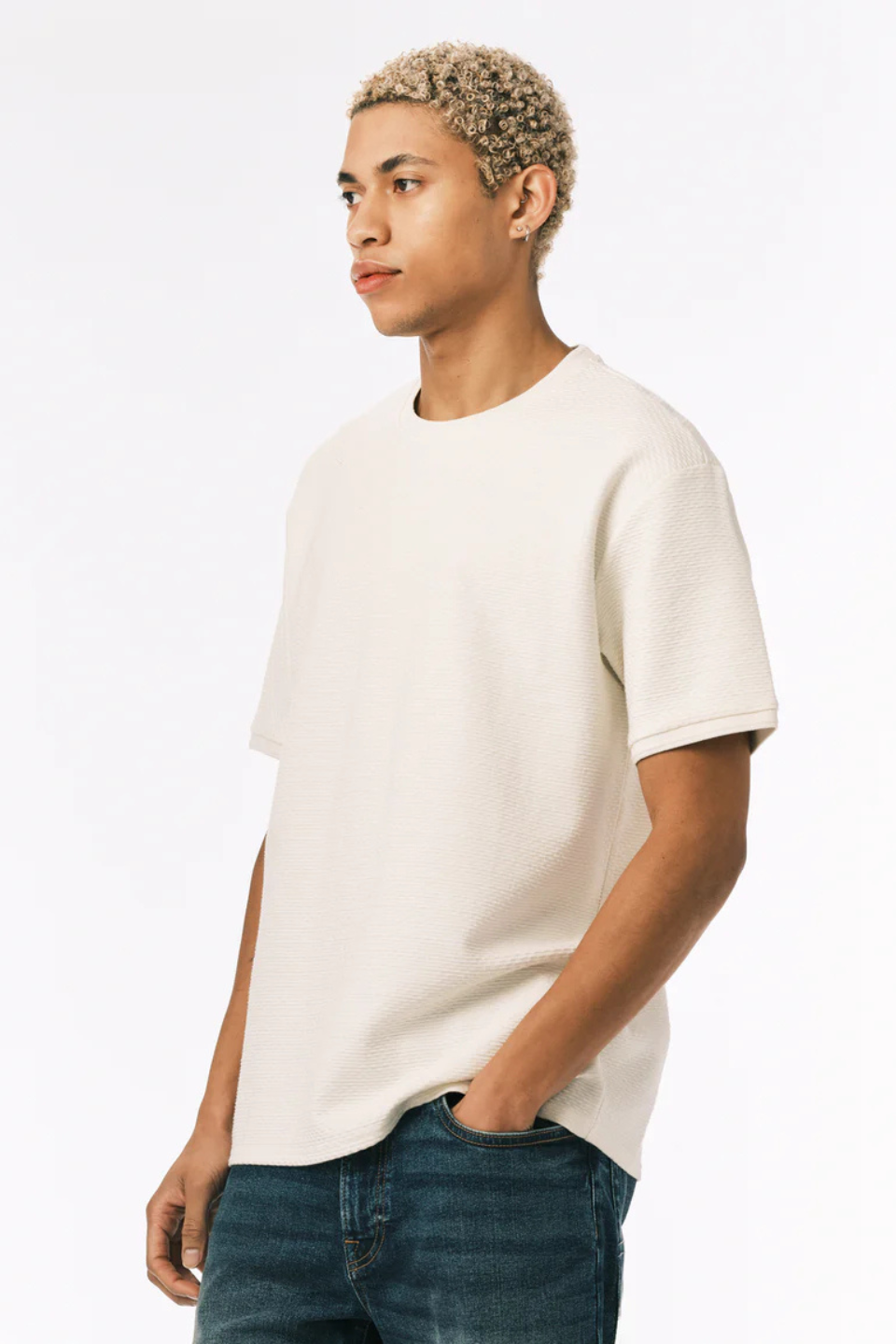Buffalo David Bitton Kellen Textured Knit T-Shirt in Milk - Hot Peppers Clothing