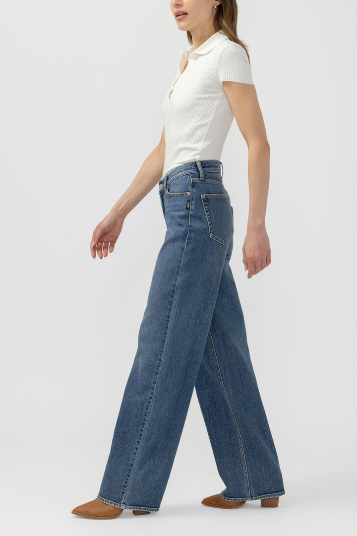 Silver V-Front Wide Leg Jeans