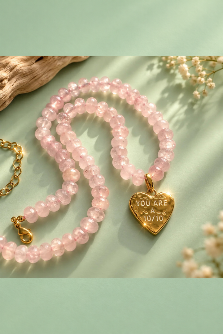 DBL Designs Love Heart Pink Quartz Gemstone Necklace