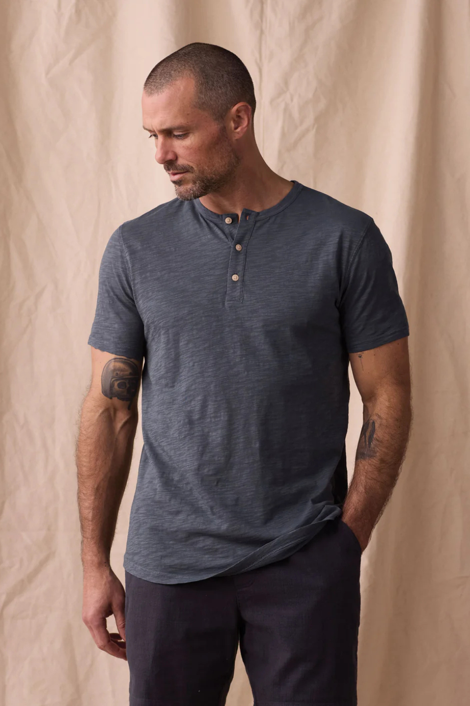 The Normal Brand Vintage Slub Henley in Waterloo THE NORMAL BRAND
