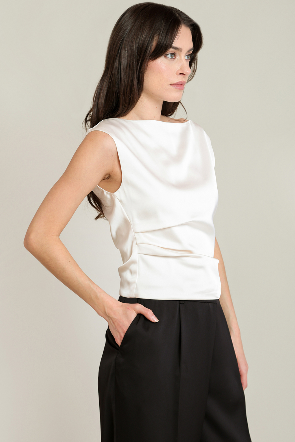 Black Tape Essence Draped Satin Top