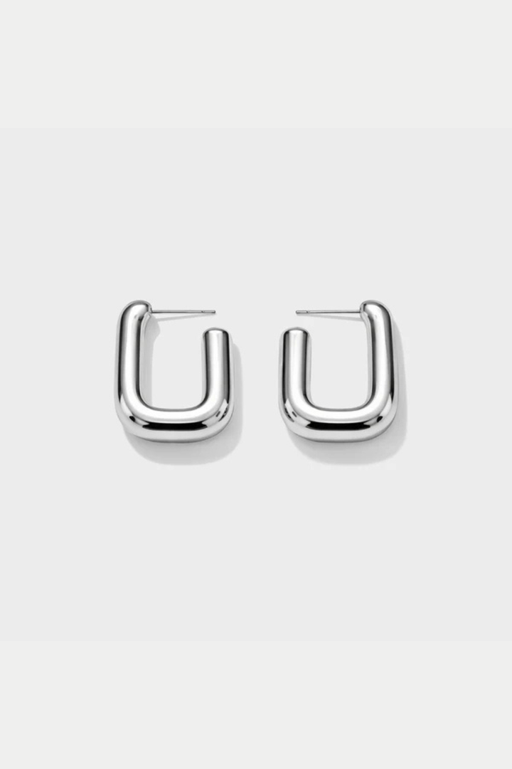 Silver rectangular stainless steel hoop earrings - Hot Peppers Clothing