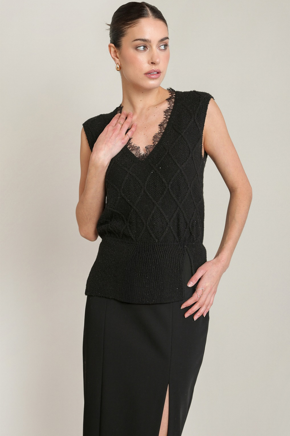 Black Tape Aveline Lace-Trim Sweater