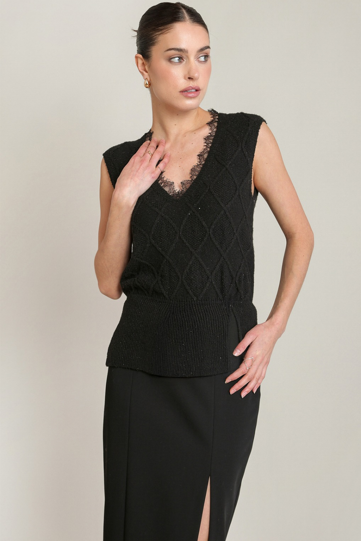 Black Tape Aveline Lace-Trim Sweater